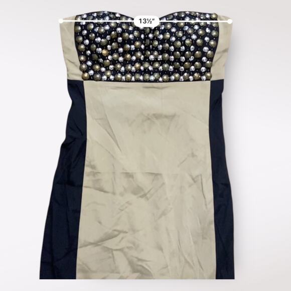 Stella & Jamie NWT Studded Silk Black and tan Strapless Mini Dress Size XS‎ - Picture 4 of 8